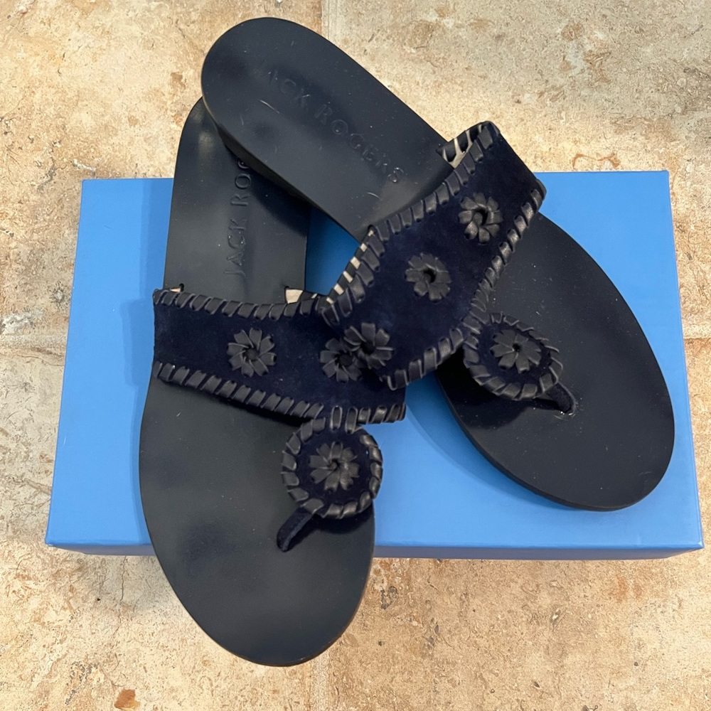 NEW IN BOX Jack Rogers Blue Suede Demi Wedge Size 7